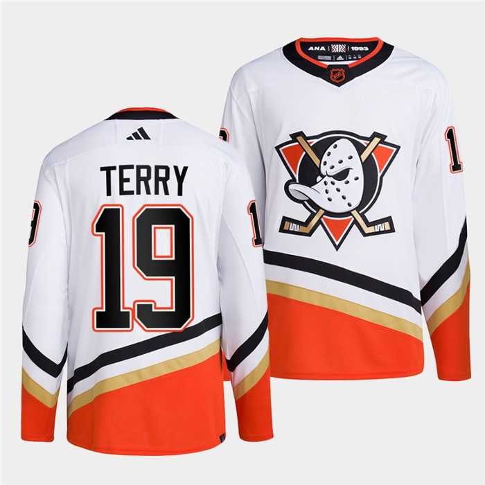 Men's Anaheim Ducks #19 Troy Terry White 2022-23 Reverse Retro Stitched Jersey Dzhi